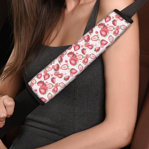 Dreaweet Strawberry Print Seat Belt Cover Pad Cute Seatbelt Covers for Women Girly,Soft Seatbelt Cushion Seat Belt Covers for Adults Kids - color: Strawberry