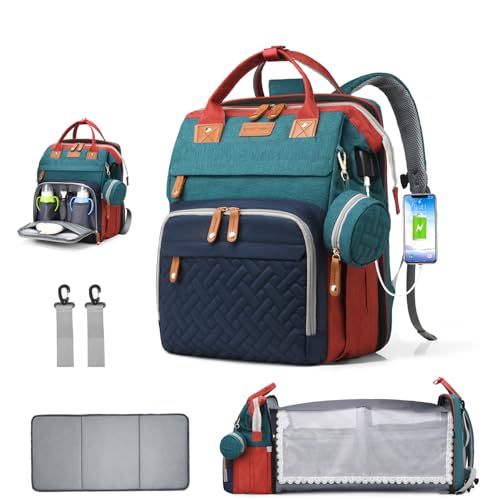 Diaper Bag Backpack with Changing Station, Waterproof for Travel, RGB - color: Green-blue-red