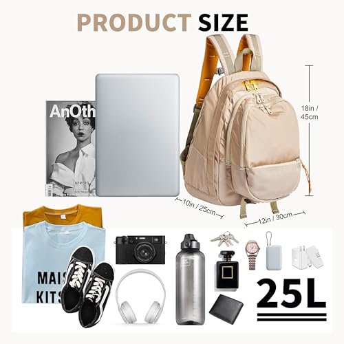 Casual Canvas Backpack for Women Large Capacity Vintage Campus Daypack and Travel Backpack (Beige)