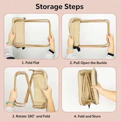 Foldable Backpack Stool, Folding Backpack Stool with Shoulder Strap & 2 Side Pockets, Collapsible Folding Stool for Camping, Fishing, Hiking, Travel & Outdoor (Khaki)