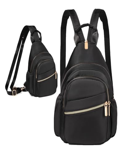 Xsecnua Small Crossbody Bag Convertible Mini Backpack for Women, Cross Body Sling Bag Sling Backpack for Travel Daypack - color: Black