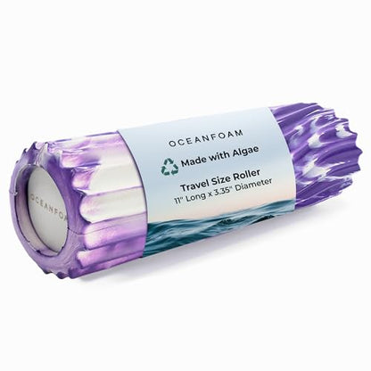 Oceanfoam Ripple Travel Foam Roller (11" x 3.35") Firm Mini Foam Roller for Physical Therapy, Deep Tissue Massage, Back Pain - High Density, Ergonomic Wave Textured - Yoga, Exercise (Purple Marbled) - color: Purple Marbled