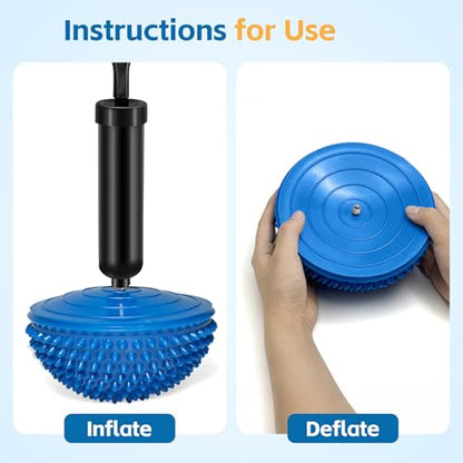 Wobble Cushion Set for Sensory Kids and Balance Training - Disc Plus 4 Pods, Board With Pump, Inflatable Stepping Pads for Adults - color: Include 2PCS Blue hedgehog balance pods and 1 air pump