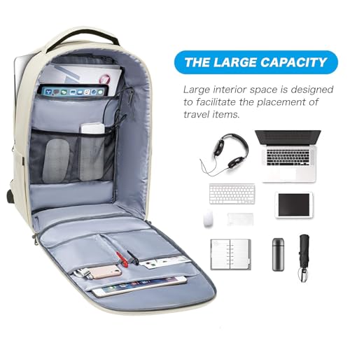 MOSISO 15.6-16 inch 35L Laptop Backpack with USB Charging Port for Women Men, Waterproof Hardshell Travel Business Computer Bag, Anti-Theft Daypack with Luggage Strap, Beige - color: Beige