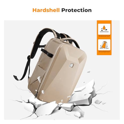 K&F CONCEPT Camera Backpack,Hardshell Photography DSLR Camera Bag with 15-15.6 Inch Laptop Compartment Hard Shell Camera Case Compatible with Canon/Nikon/Sony/DJI Mavic Drone - color: Khaki