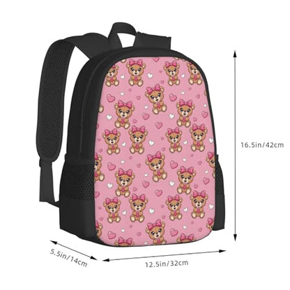 Ergonomic Padded Backpack Cute Bear Bow Pink, Anti Theft Spacious Travel Daypack Sturdy Polyester Bag for Commute Gym Outdoor Leisure Use - color: Design (875)