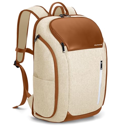 Ponhog 17 Inch Laptop Backpack for Men, Business Travel Anti-Theft Backpack with USB Charging Port, Water Resistant Computer Bag Carry On Flight Approved for Work College Weekender, Beige - color: C-beige, size: 17 Inch