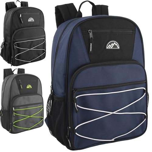 Trail maker 24 Pack Multipocket 17 Inch Bungee Cord Sport Backpacks for Travel, Commute - color: (24 Pack) Classic Assorted Colors