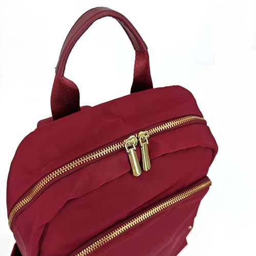 M-ioi-M Medium Backpack Purse for Women, Fashion Nylon Daypack with Gold Hardware, Lightweight Water-Resistant Rucksack for College, Work, Travel, Everyday Use, Fits 13–14" Laptop (Wine Red,Medium) - color: Wine Red,medium