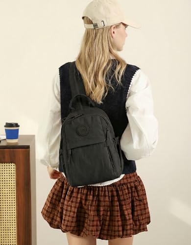 Mini Backpack for Women Nylon Small Backpack Purse Crossbody Sling Bag Convertible Backpack Casual Shopping Daypack (Black) - color: Black