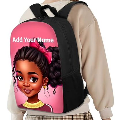 Afro Backpack School Kids Name Custom Bookbag for Student School Bag Personized Book Bag for Girls 6-8/10-12 African Back Pack Student Elementary Schoolbag - color: African Black Girl-15