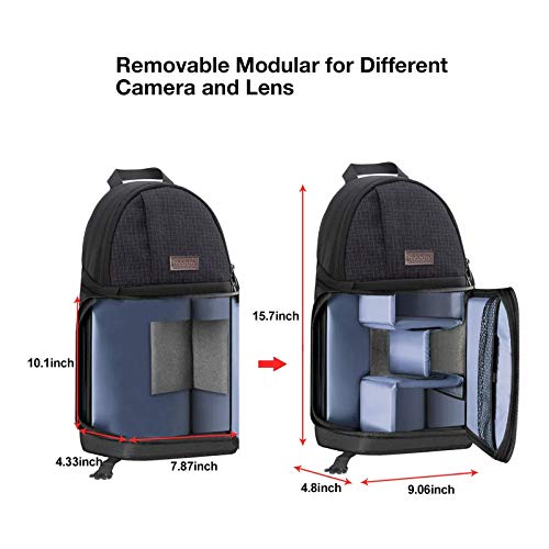 MOSISO Camera Sling Bag, DSLR/SLR/Mirrorless Camera Case Shockproof Photography Camera Backpack with Tripod Holder & Removable Modular Inserts Compatible with Canon/Nikon/Sony/Fuji, Black - color: Black