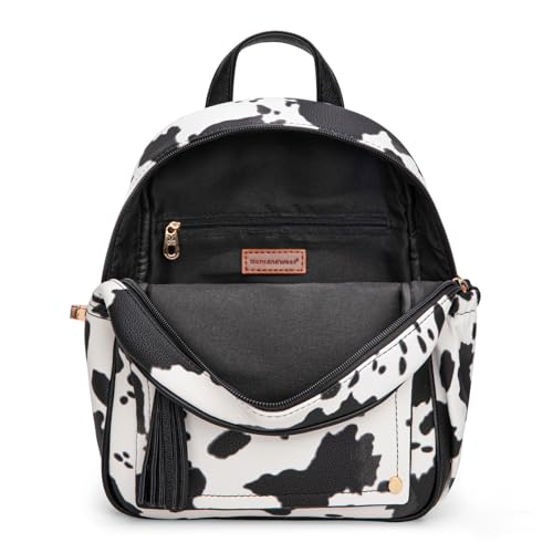 Montana West Mini Backpack Purse for Women Anti Theft Backpacks with Secured Zipper and Tassel - color: Mini Cow Print Black