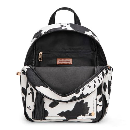Montana West Mini Backpack Purse for Women Anti Theft Backpacks with Secured Zipper and Tassel - color: Mini Cow Print Black