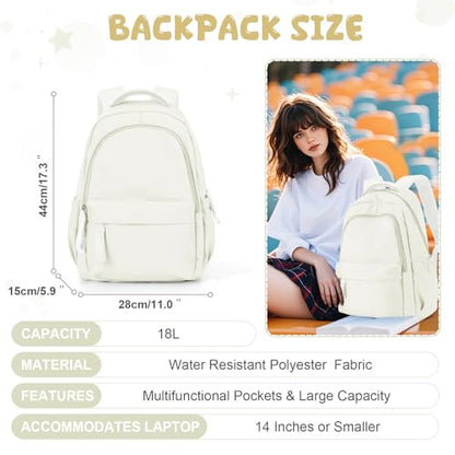 winspansy Small Backpack For School Girls Boys Aesthetic Lightweight Travel Daypack Simple Cute Backpack For Women Men College High School Bookbag Fit 14 Inch Laptop,Beige - color: A1-beige