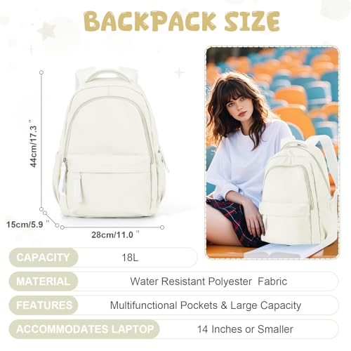 winspansy Small Backpack For School Girls Boys Aesthetic Lightweight Travel Daypack Simple Cute Backpack For Women Men College High School Bookbag Fit 14 Inch Laptop,Beige - color: A1-beige