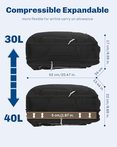 Hynes Eagle TSA Friendly Travel Backpack for Men Women Carry on Backpack 40L Flight Approved Laptop Backpack for 17 inches Compressible Weekender Bag Overnight Backpack Jet Black - color: Jet Black