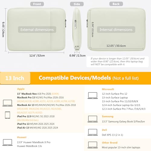 HYZUO 13 Inch Laptop Sleeve Bag Set for MacBook Air 13 M5/M4/M3/M2/M1 A3449 2026-2018, 13" MacBook Neo 2026 A3404, MacBook Pro 13 M2/M1 2026-2016, iPad Pro/Air 13, XPS 13, Surface Pro, Beige - color: Beige, size: 13 Inch