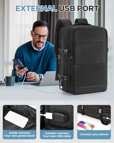 BOXSAM Vacuum Travel Backpack with Pump for Women Personal Item Carry on Backpacks 18x14x8 inches Flight Approved Laptop Waterproof Work Compression bags Casual Daypack Black - color: A1-black