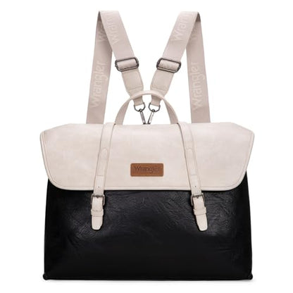 Wrangler Laptop Bag for Women Messenger Bag Briefcase Computer Backpack Convertible Satchel Bag - color: Beige & Black, size: 15.6 inch