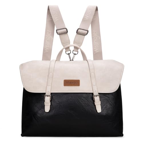 Wrangler Laptop Bag for Women Messenger Bag Briefcase Computer Backpack Convertible Satchel Bag - color: Beige & Black, size: 15.6 inch