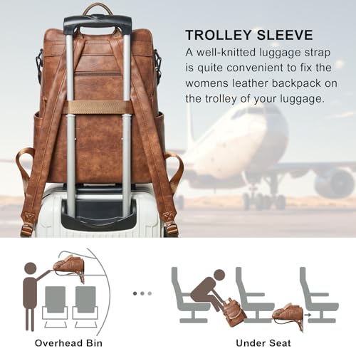 Shrrie 15.6 inch Laptop Backpack for Women,Large Leather Backpack Purse,Travel,Carry on,Water Resistant Casual Laptop Backpacks,College Backpack,Work Backpack for Women,Two-toned Brown - color: Two-toned Brown