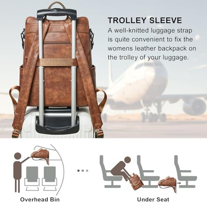 Shrrie 15.6 inch Laptop Backpack for Women,Large Leather Backpack Purse,Travel,Carry on,Water Resistant Casual Laptop Backpacks,College Backpack,Work Backpack for Women,Two-toned Brown - color: Two-toned Brown