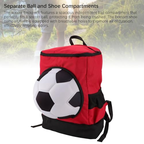 Bnineteenteam Soccer Backpack, Youth Soccer Bag Sweat Wicking Breathability Football Bag with Ball Compartment and Shoe Compartment for Activities - color: Red with Black, size: Children Size (Fits Size 4 Ball)