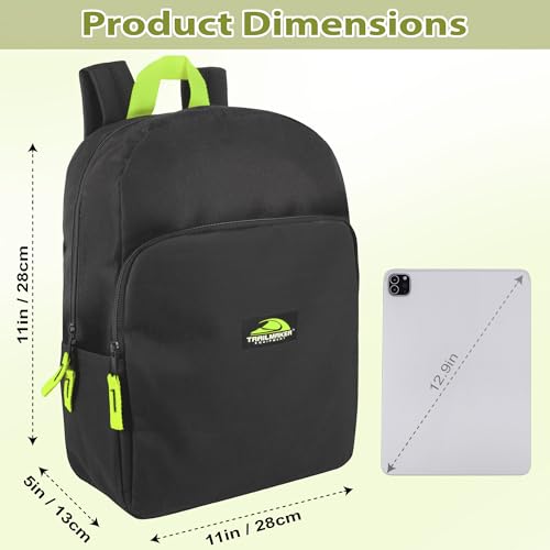 Trail maker 15 Inch Backpack for Kids, Preschool, Elementary & Middle School Students – Spacious Bookbag with Large Front Pocket, Adjustable Straps, Fits up to 13 Inch Laptop (Black Neon) - color: Black