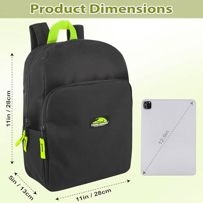 Trail maker 15 Inch Backpack for Kids, Preschool, Elementary & Middle School Students – Spacious Bookbag with Large Front Pocket, Adjustable Straps, Fits up to 13 Inch Laptop (Black Neon) - color: Black