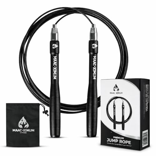 High Speed Rope - Professional Self-Locking & Adjustable, Adult Speed Jump Rope, 2 x PU coated Steel Ropes & Travel Bag,Jump Rope for Crossfit, Boxing, Fitness MMA for Men & Women - color: BLACK