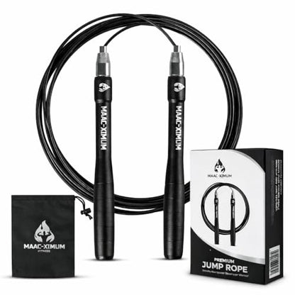 High Speed Rope - Professional Self-Locking & Adjustable, Adult Speed Jump Rope, 2 x PU coated Steel Ropes & Travel Bag,Jump Rope for Crossfit, Boxing, Fitness MMA for Men & Women - color: BLACK