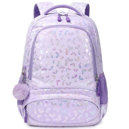 Meisohua Girls Backpack Elementary School Bags for Girls Bookbags for Kids Preschool Kindergarten Primary Kids Backpacks with Chest Strap - color: Furry Butterfly Purple