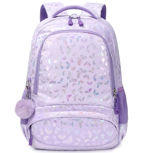 Meisohua Girls Backpack Elementary School Bags for Girls Bookbags for Kids Preschool Kindergarten Primary Kids Backpacks with Chest Strap - color: Furry Butterfly Purple