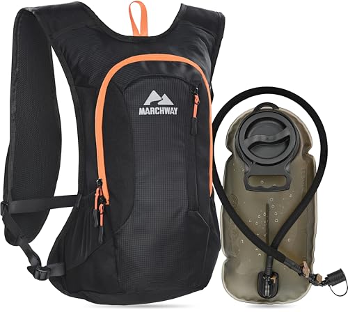 MARCHWAY Lightweight Hydration Backpack with Vest Style Straps & 2.5L TPU Water Bladder, Versatile Sleek Multi-Pocket Pack for Hiking, Cycling, Running, Backpacking, Travel - color: Black