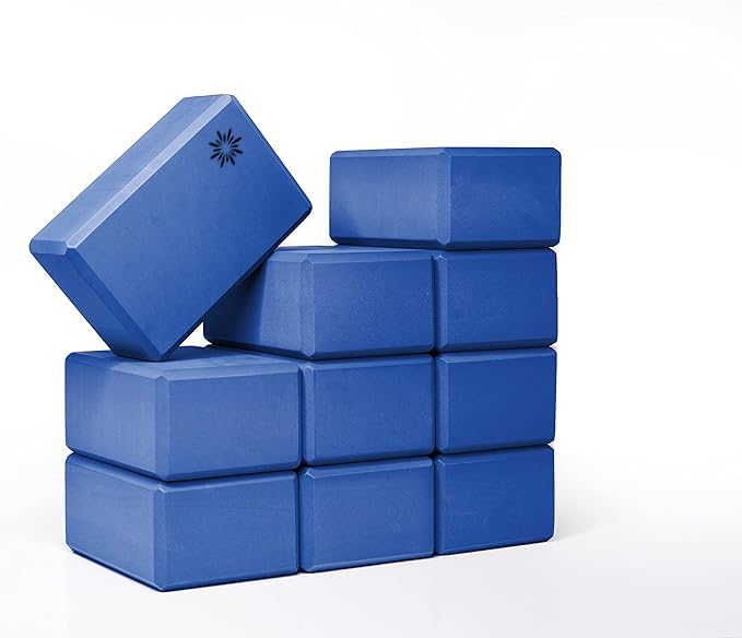 4" Yoga Block, 10 Pack Bulk EVA Foam Yoga Blocks, Firm and Supportive Yoga Brick, Balance Foam for Stretching, Pilates, and Workout, 4" x 6" x 9" - color: Blue
