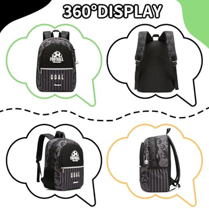 Backpack for Boys Cool Black Backpack for School,Lightweight Elementary Bookbag for Kids Ages 6–12,Back To School Soccer Bookbag - color: Black Football