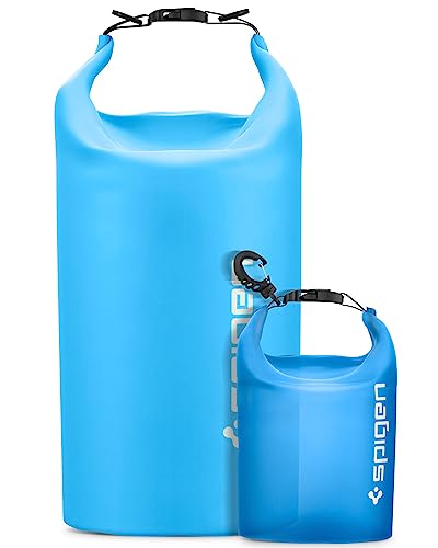 Spigen for Waterproof Backpack IPX6, 35L Roll Top Travel Rucksack Fits up to 16 Inch Laptop, Multi-Compartment Bag Ventilated Back, Chest Strap Hiking, Camping, Swimming, Canoeing, Fishing - color: Sea Blue, Clear