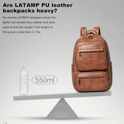LATMAP Backpack For Women Men Vegan Leather Backpack Purse Shoulder Bookbag 16 15.6 15 Inch Laptop Bag Handbags For Travel Work College Large Brown - color: Brown