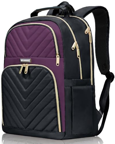 Backpack for Women, School Backpacks for Teen Girls, Stylish Cute Laptop Backpack, Teacher Student College Bookbags, Black & Purple - color: Black-purple, size: 15.6 Inch