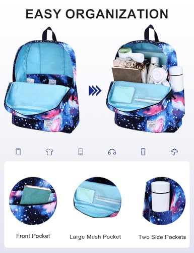VASCHY Backpack for School, Lightweight Water Resistant Bookbag Casual Daypack for Middle School Teen Boys Girls Blue Galaxy - color: Blue Galaxy