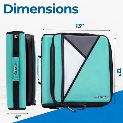 Case-it School Zipper Binder | 2" O-Rings | 350-Sheet | LT-007 Spearmint - color: Spearmint, size: 1 Pack
