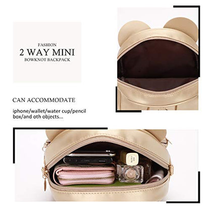 KL928 Girls Mini Backpack Bowknot Polka Dot Cute Small Daypacks Convertible Shoulder Bag Purse for Women - color: Gold
