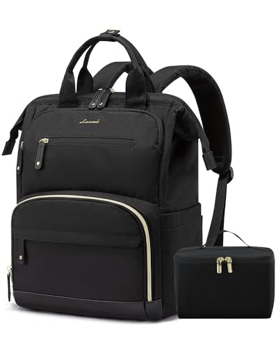 LOVEVOOK Lunch Backpack for Women, 17 Inch Laptop Bag with Insulated Cooler Lunch Box, Work Backpack for Teacher Nurse, Travel Backpacks Lunch Bag for Camping Picnic Daily Use - color: Black, size: 17 Inch