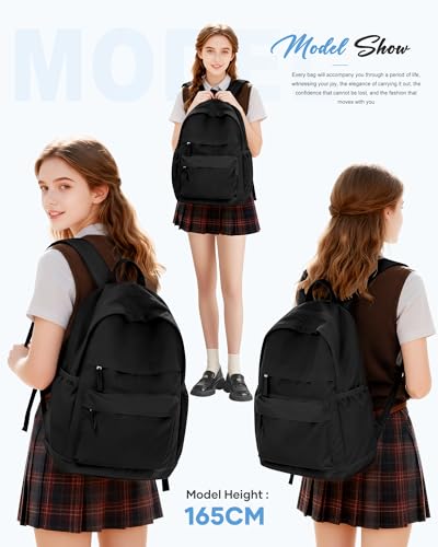 VGCUB Black School Backpacks Travel Book Bag Waterproof Work Light Aesthetic College Backpack for School Girls Boys Teens Mochilas Escolares Para Niñas Casual Daypack for Women Men