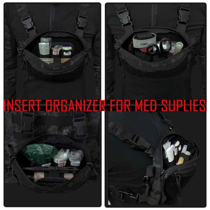 6 Piece Tactical Bag Insert Pack, Modular Elastic Loop Panel Organizers Pouch Insert Attachment with Hook Backed Fastener for Backpack Accessories - color: Black
