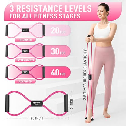 Figure 8 Resistance Bands for Arm, Back, 3 Level Latex Heavy Exercise Bands with Handles for Strength Training, Full Body Workout, Physical Therapy, Pilates, Yoga, Home Gym Equipment for Women - style: Pink