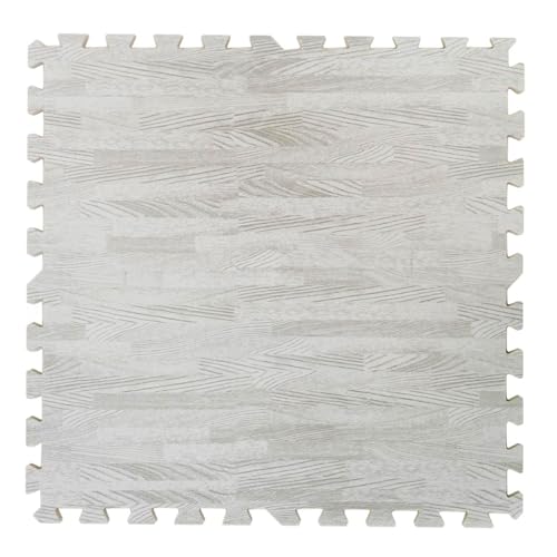 100 Sq. Ft 3/8 Inch Thick Printed Foam Tiles Interlocking Foam Mat, 24" x 24", 25 pcs, White Wood Grain Style Protective Flooring, for Home, Exercise or Trade Show - color: White Wood Grain