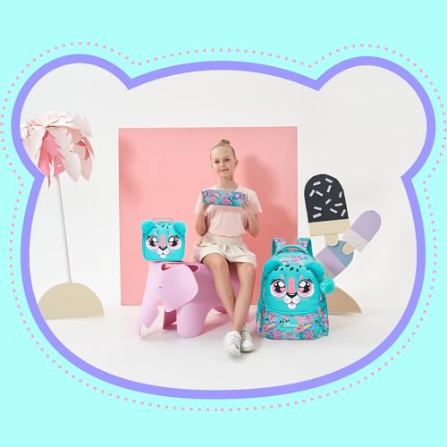 Kids Backpacks for Girls School Bag Cute Girls Backpacks Ages 8-10 with Lunch Box Pencil Case Bookbag Set Travel Backpack for Preschool Kindergarten Elementary Students - color: 01 Green