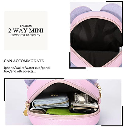 KL928 Girls Mini Backpack Bowknot Polka Dot Cute Small Daypacks Convertible Shoulder Bag Purse for Women - color: Pink#light Purple